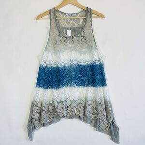 NEW‎ Elsie & Zoey Beach Top Womens Small Medium Grey Blue Lace Coastal Tropical